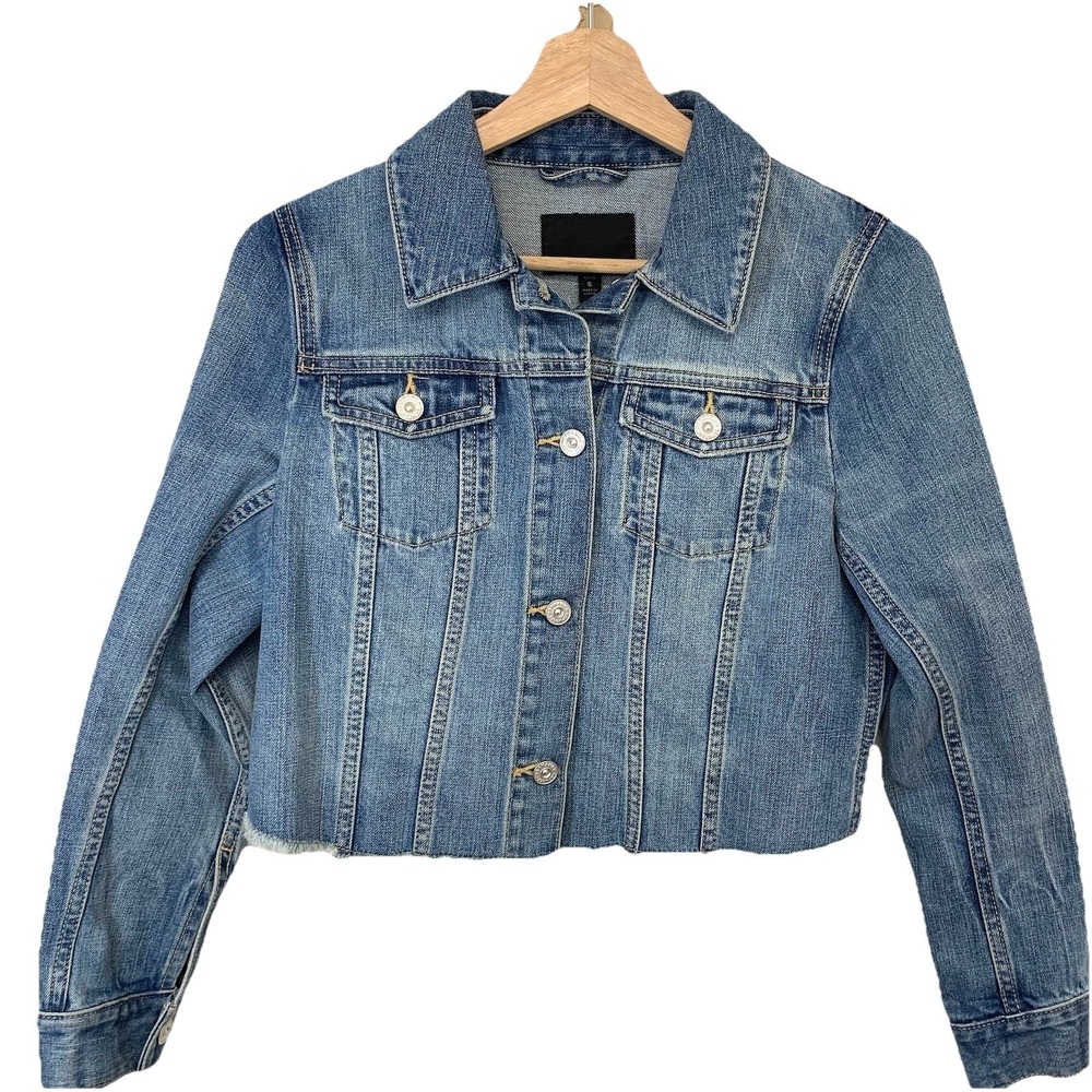 Banana Republic Denim Jacket Blue Fade Fray Hem Pockets PS Cotton Casual Work